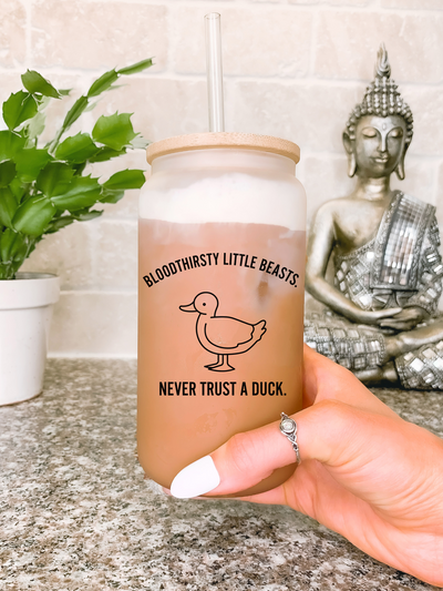 Bloodthirsty Little Beasts Never Trust A Duck  Glass Mug Tumbler, Funny Gift for Duck Lovers, Bookish Mug, Birthday Gift for Book Lover