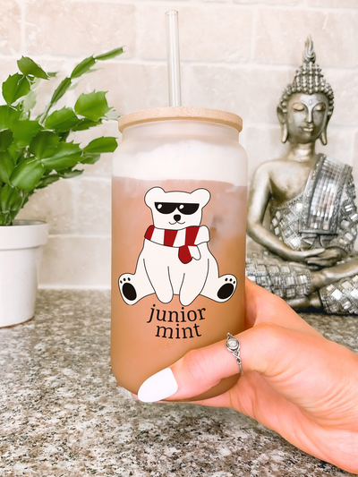 Belly Conklin's Junior Mint Bear Glass Mug Tumbler, Belly's Junior Mint Mug, Turned Pretty Series by Jenny Han Bookish Gift, Gift for Her