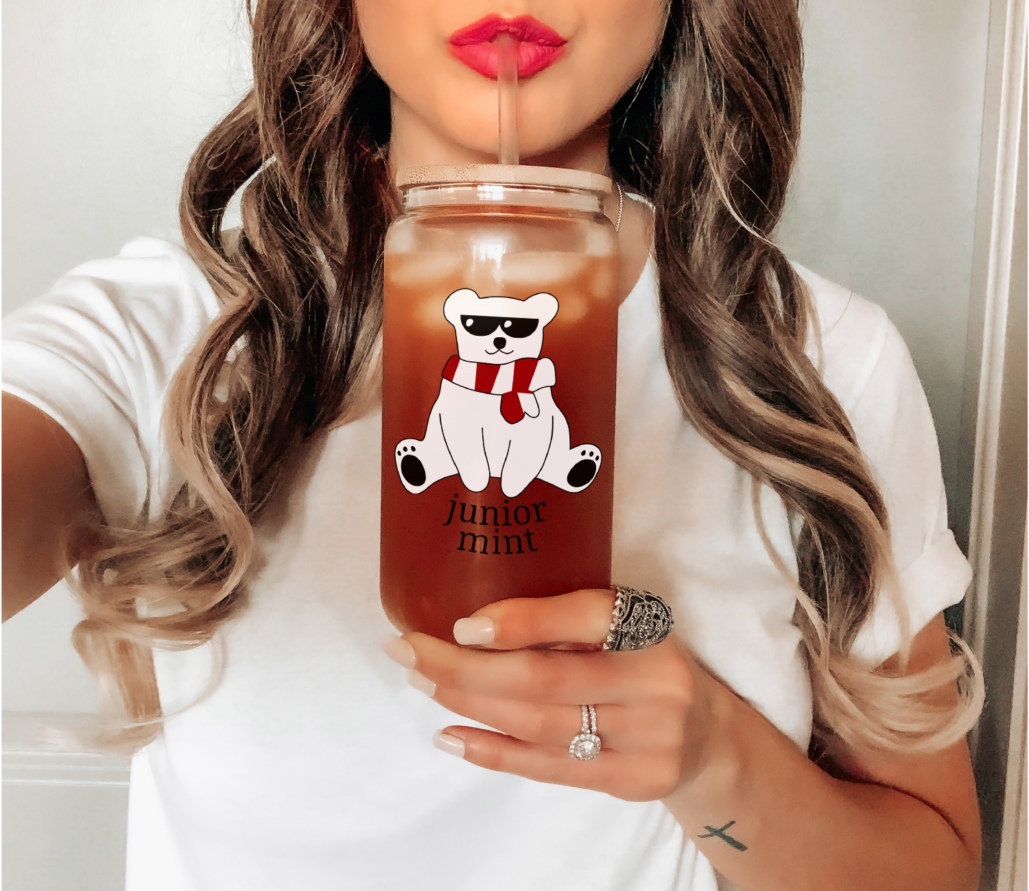 Belly Conklin's Junior Mint Bear Glass Mug Tumbler, Belly's Junior Mint Mug, Turned Pretty Series by Jenny Han Bookish Gift, Gift for Her