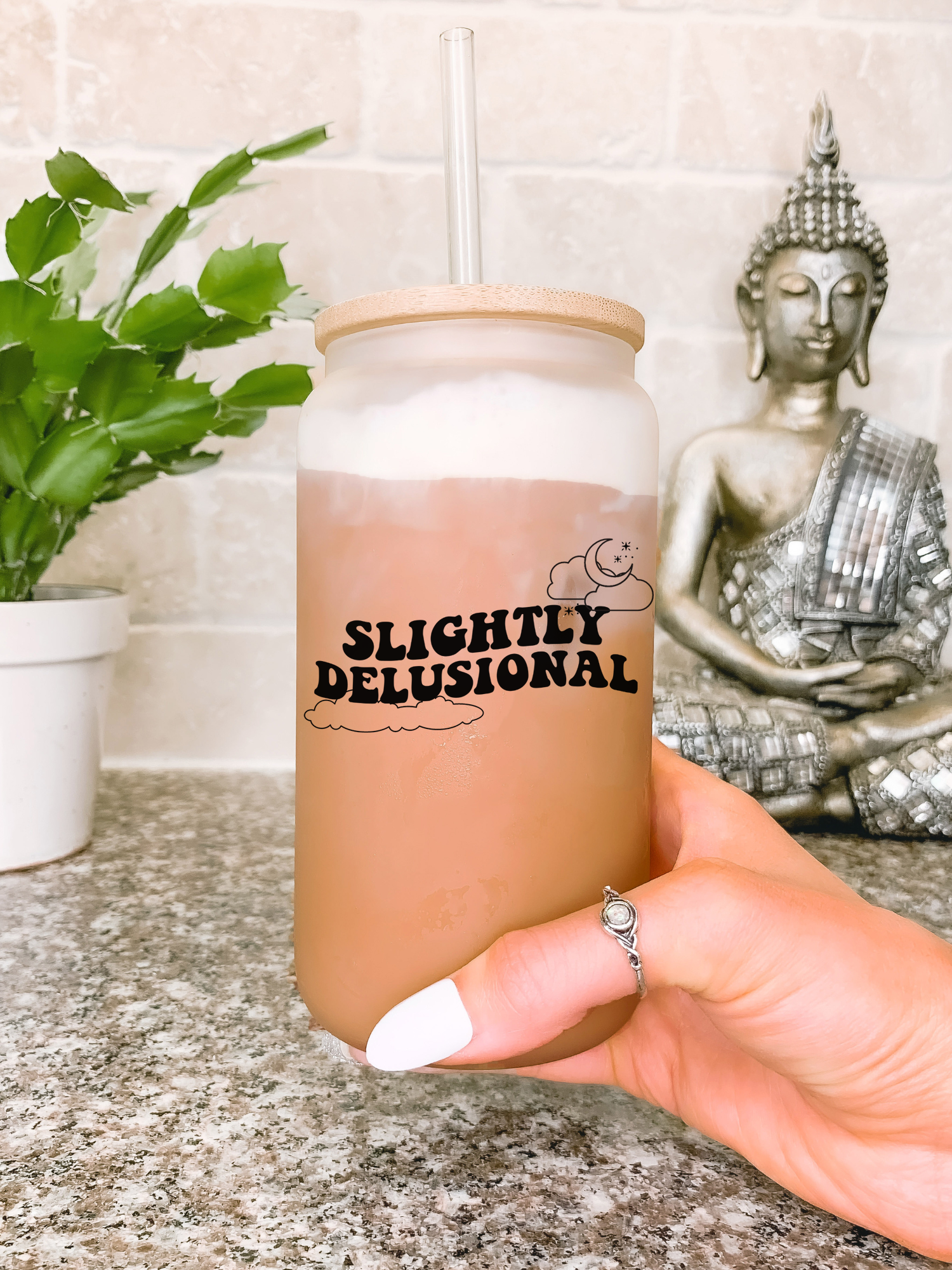 Slightly Delusional Glass Mug, Delulu Mug, Mental Health Tumbler, Sassy Gift for Best Friend, Tiktok Meme Trendy Glass Cup