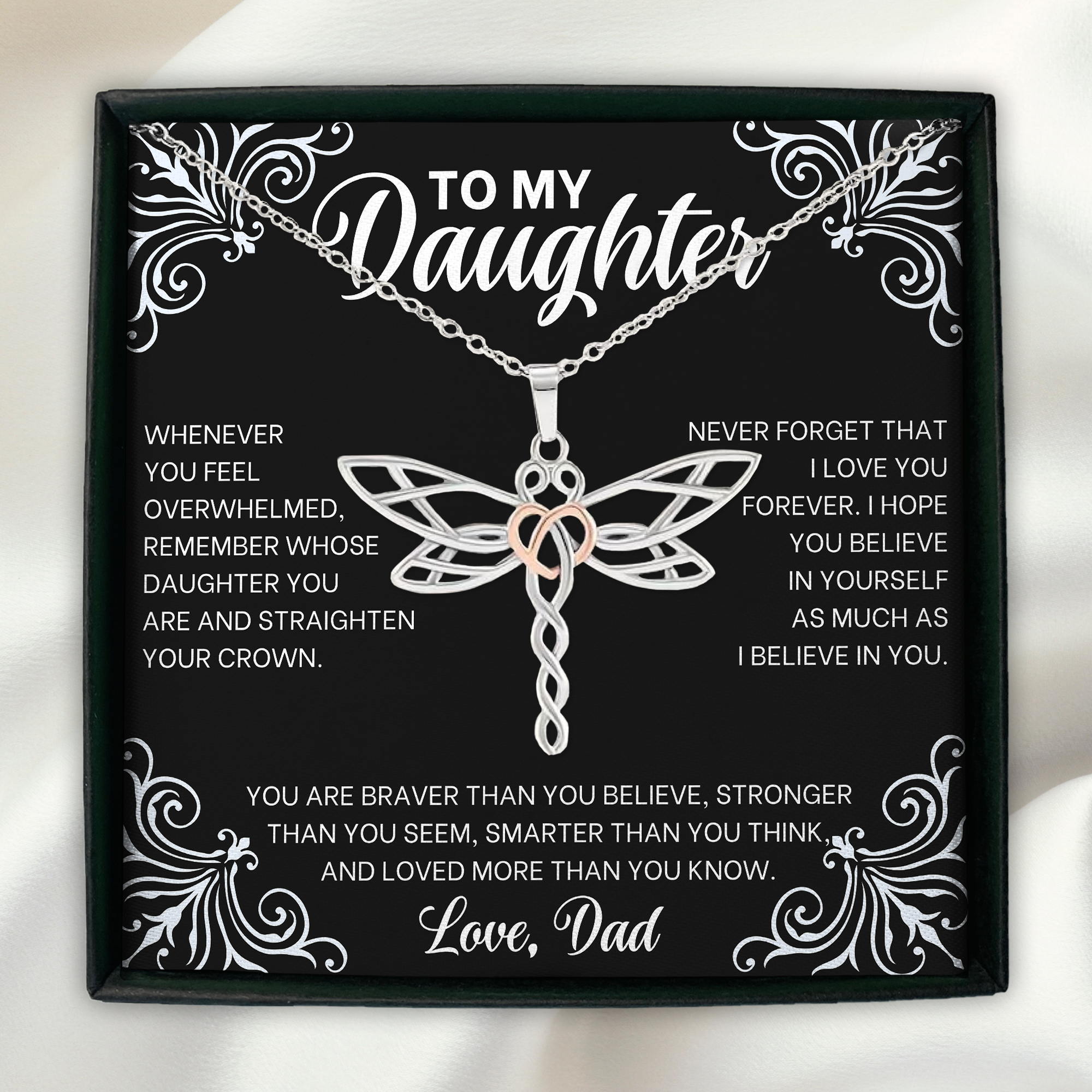 To My Daughter Dragonfly Necklace Gift From Dad, Daughter Gift, Inspirational Strength Gift, Daughter Necklace, Sentimental Gift for Her