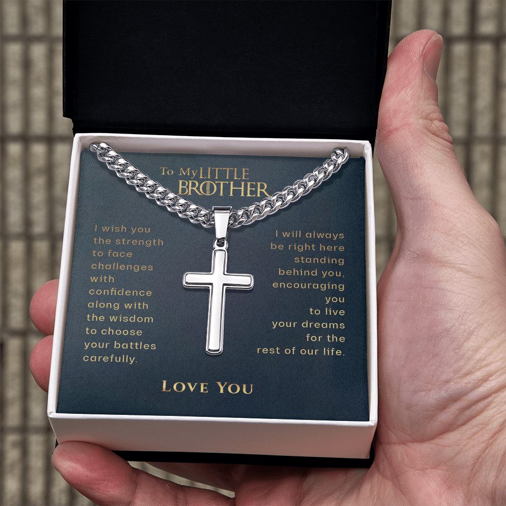 Personalized Little Brother Gift Cross Necklace, Brother Graduation, Brother Milestone Gift, From Sister, From Brother