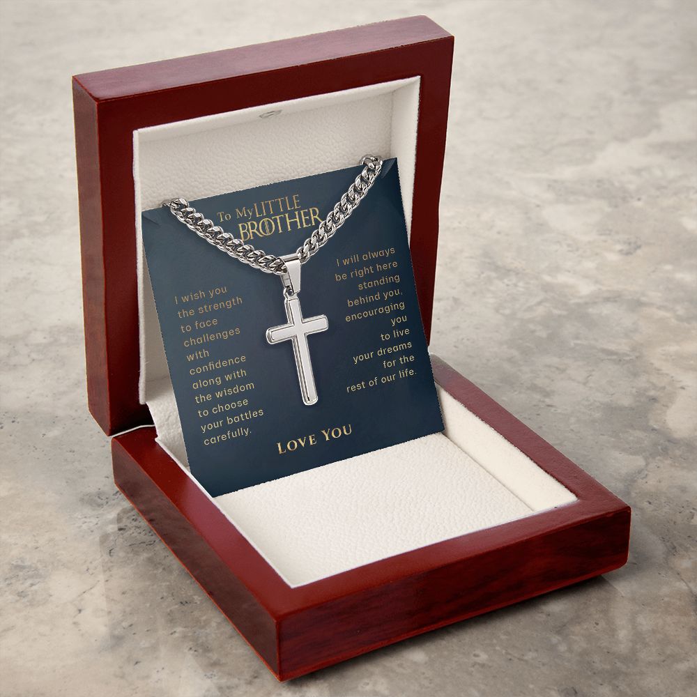 Personalized Little Brother Gift Cross Necklace, Brother Graduation, Brother Milestone Gift, From Sister, From Brother