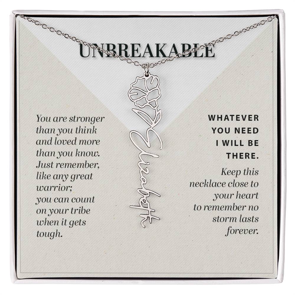 Personalized Unbreakable Strength Birthflower Month Name Necklace, Cancer Support Gift, Survivor Encouragement Gift, Custom Birth Flower