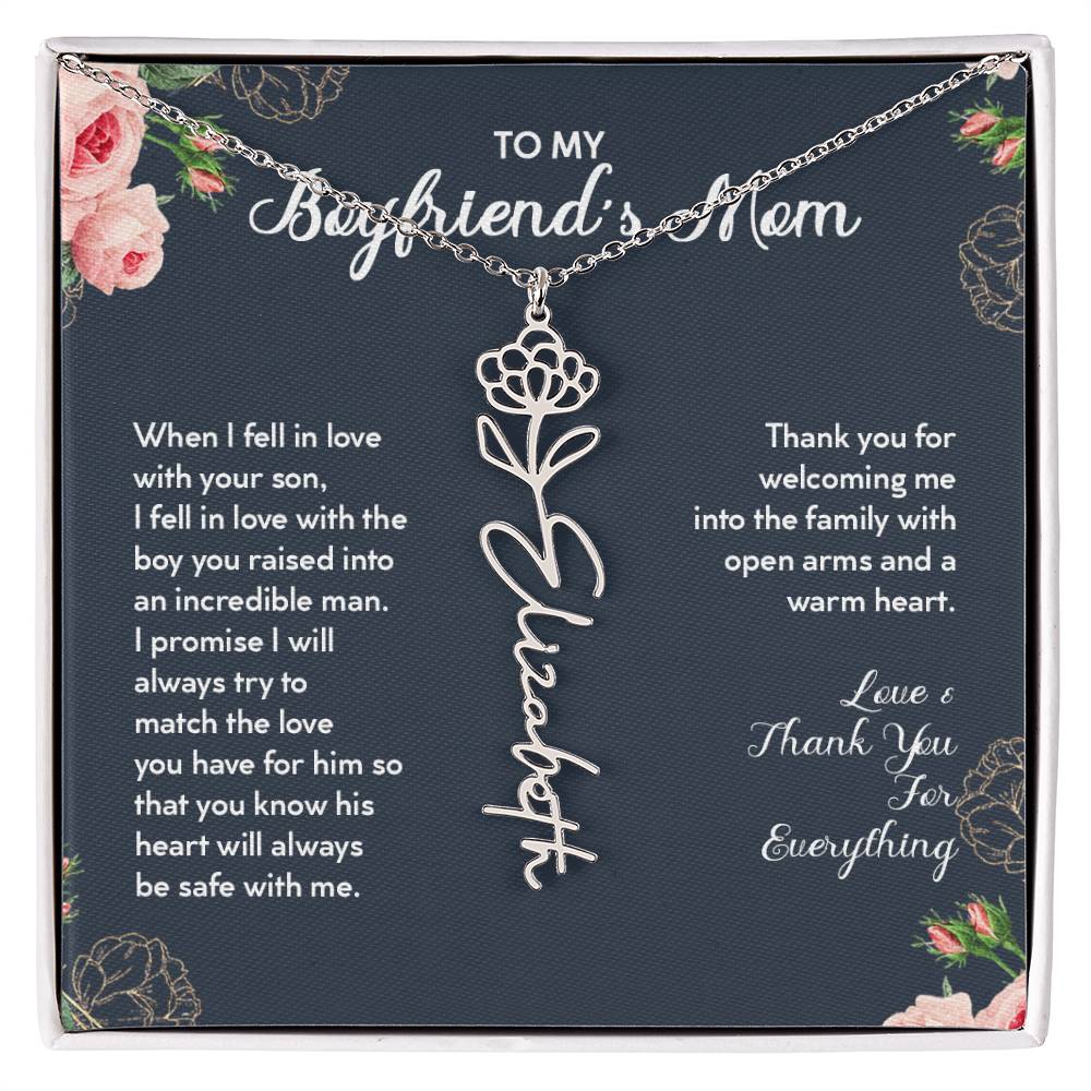 Personalized To My Boyfriends Mom Birthflower Month Name Necklace, Custom Christmas, Birthday Gift For Boyfriend's Mom, Mothers Day Gifts