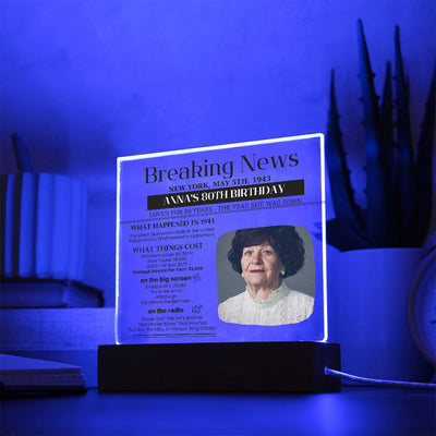 Personalized 80th Birthday Newspaper Night Light Sign, 80th Birthday Gift for Mom or Dad, Grandma Grandpa Birthday Gift