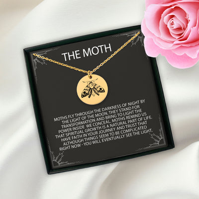 Custom MOTH Necklace, Personalized Moth Pendant, Dainty Moon Moth Disc, Charm Butterfly Jewelry, Mystical Moth Coin, Animal Pendant