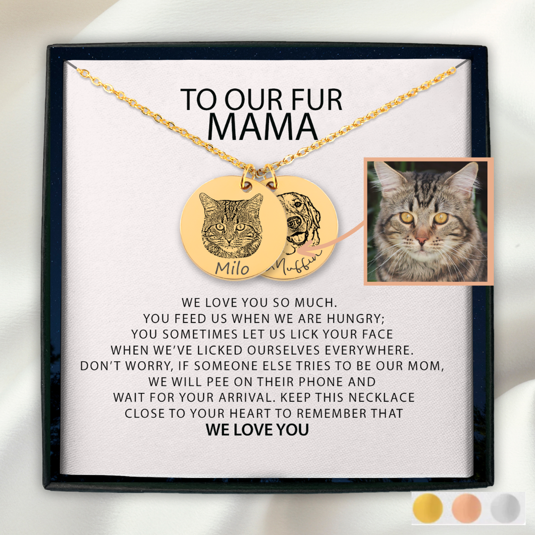 Personalized Dog, Cat, Pet Mom Gift • Custom Pet Portrait Necklace • Cat, Dog, Parrot, Bunny Engraved Necklace • Pet Jewelry • Gift for Pet Lover