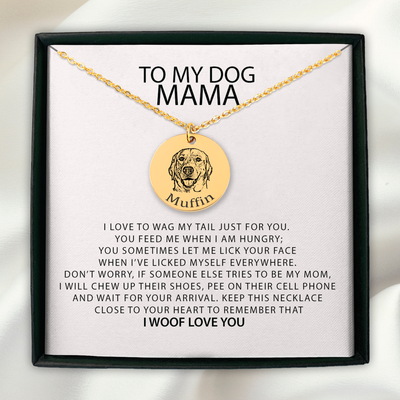 To My Dog Mama Personalized Pet Portrait Necklace | Custom Dog Mom Necklace | Funny Gift for Dog Lovers | Pet Charm Necklace for Dog Mom