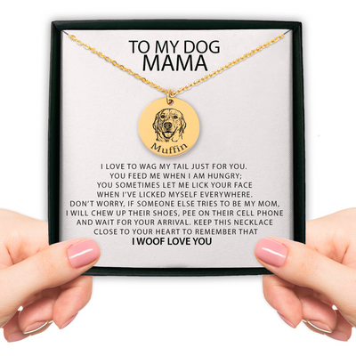 To My Dog Mama Personalized Pet Portrait Necklace | Custom Dog Mom Necklace | Funny Gift for Dog Lovers | Pet Charm Necklace for Dog Mom