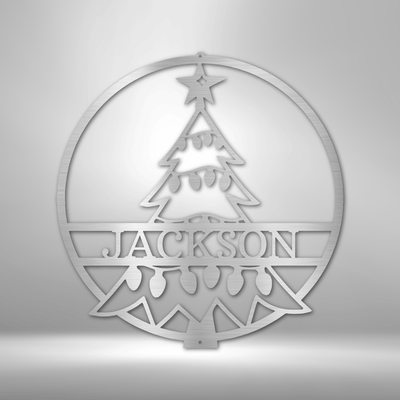 Personalized Christmas Tree Monogram Metal Wall Art