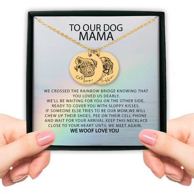 Pet Portrait Necklace Dog Memorial Gifts, 2 Coins Dog Mama Custom Pet Loss Gift, Personalized Pet Jewelry