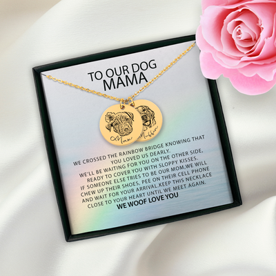 Pet Portrait Necklace Dog Memorial Gifts, 2 Coins Dog Mama Custom Pet Loss Gift, Personalized Pet Jewelry