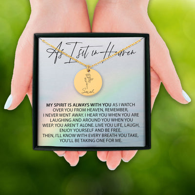 As I Sit In Heaven Personalized Memorial Birth Flower Necklace | Jewelry Bereavement Gift | Loss Of A Loved One Memorial Gift