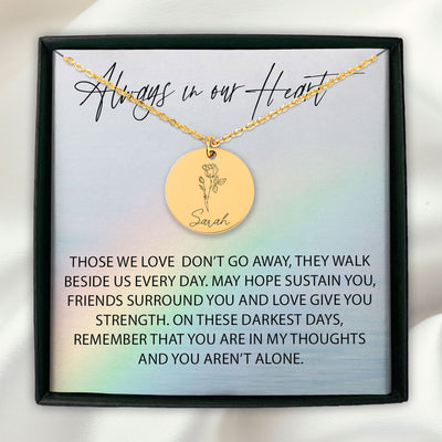 Always In Our Heart Personalized Memorial Birth Flower Necklace | Jewelry Bereavement Gift | Loss Of A Loved One Memorial Gift