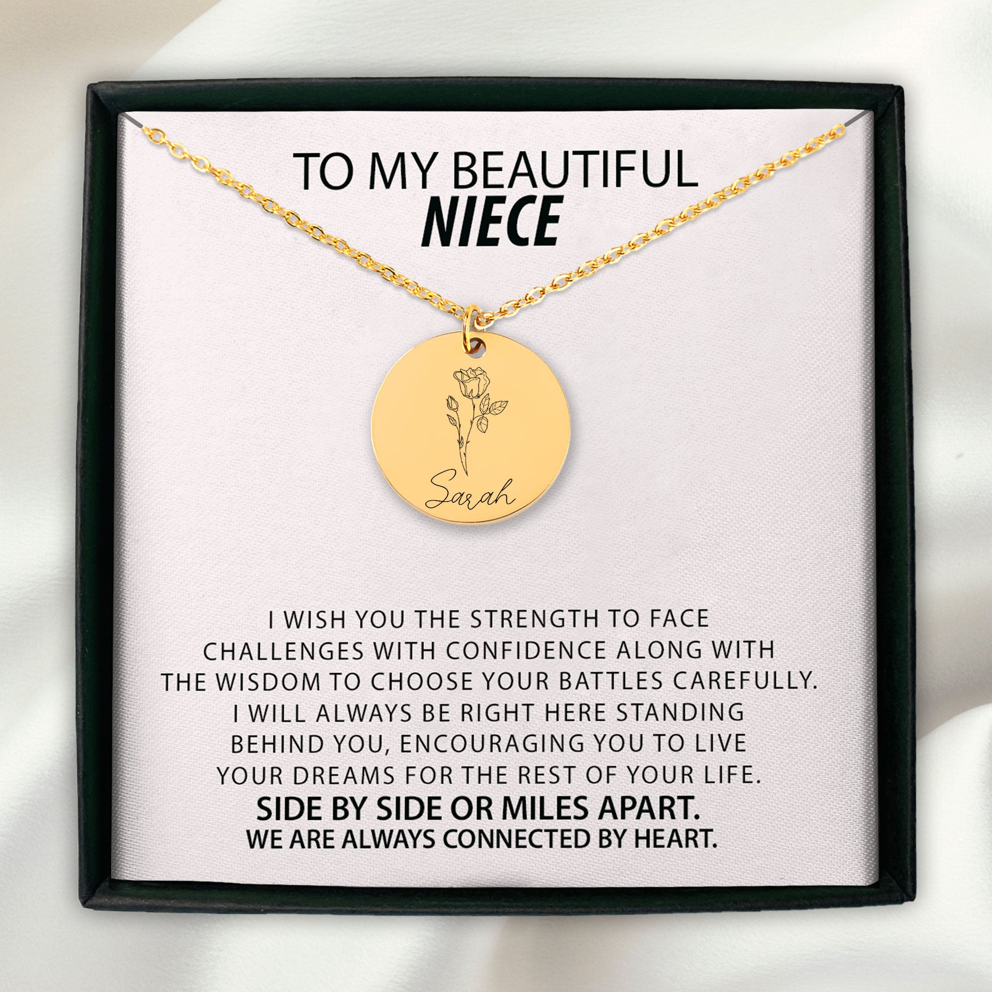 To My Beautiful Niece Personalized Birth Flower Necklace | Gifts for Niece, From Uncle, From Aunt | Customized Birth Flower Gift for Girls
