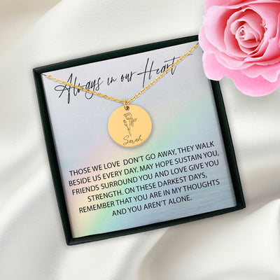 Always In Our Heart Personalized Memorial Birth Flower Necklace | Jewelry Bereavement Gift | Loss Of A Loved One Memorial Gift