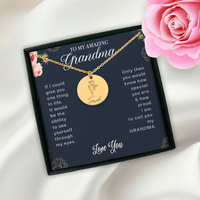 To My Amazing Grandma Personalized Birth Flower Necklace | Proud To Call You Grandma Necklace Gift | Gift From Grandkids Jewelry | Grandmother Custom Necklace Gift