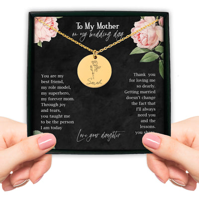 To My Mother On My Wedding Day Personalized Gift Birth Flower Necklace | Gift from Bride | Mother of the Bride Necklace | Gift for Mother On Wedding Day