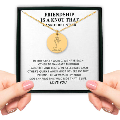Friendship Is A Knot That Cannot Be Untied Personalized Friendship Birth Flower Necklace | Soul Sister Gift | Long Distance Friendship Jewelry | Best Friend Appreciation Gift