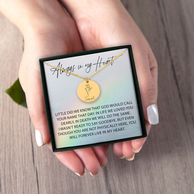 You Will Forever Live In My Heart Personalized Memorial Birth Flower Necklace | Jewelry Bereavement Gift | Loss Of A Loved One Memorial Gift Necklace