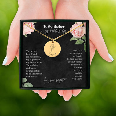 To My Mother On My Wedding Day Personalized Gift Birth Flower Necklace | Gift from Bride | Mother of the Bride Necklace | Gift for Mother On Wedding Day