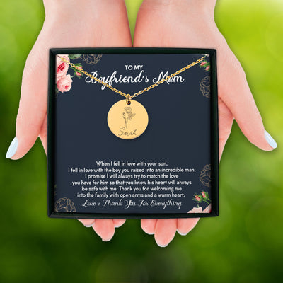 To My Boyfriend's Mom Personalized Friendship Birth Flower Necklace | Future Mother-In-Law Gift | Christmas, Birthday Gift For Boyfriend's Mom