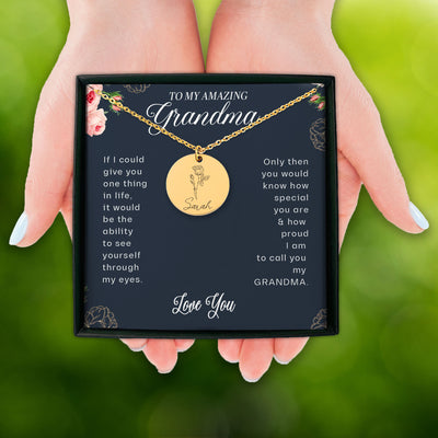 To My Amazing Grandma Personalized Birth Flower Necklace | Proud To Call You Grandma Necklace Gift | Gift From Grandkids Jewelry | Grandmother Custom Necklace Gift