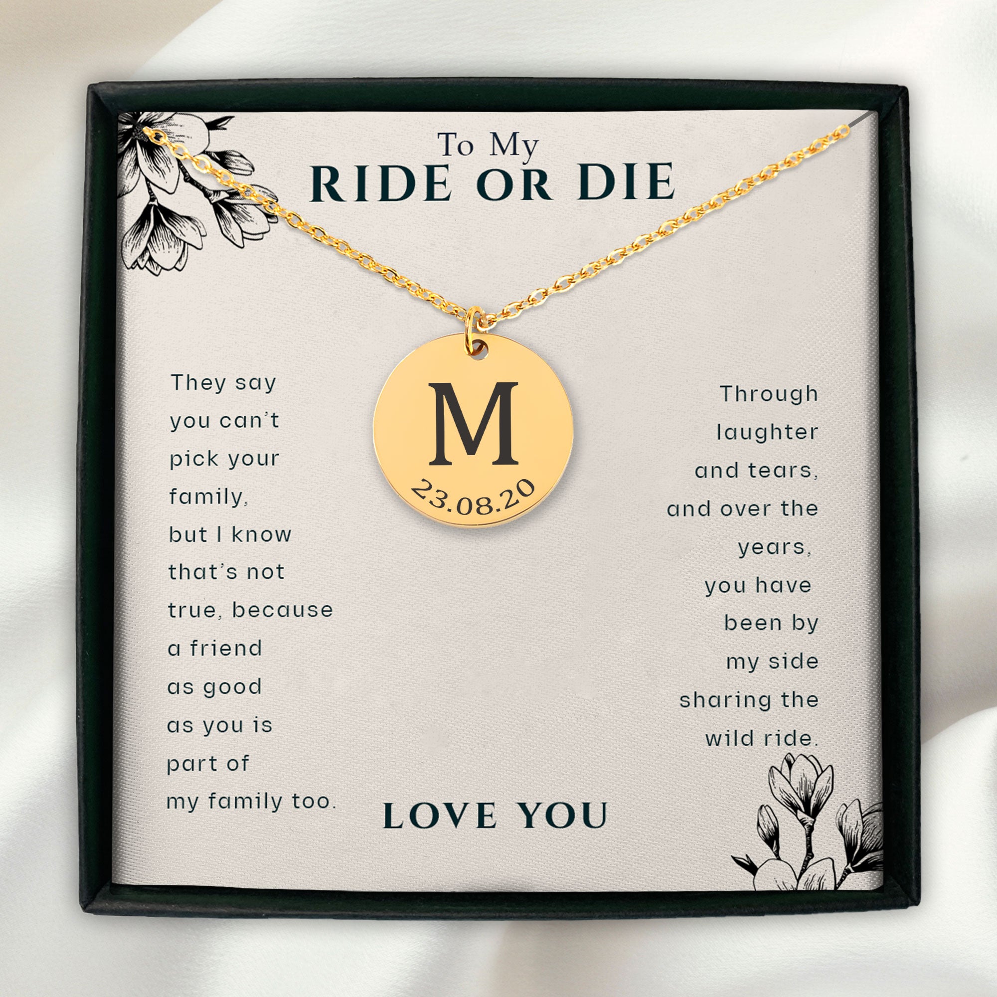 Personalized Ride Or Die Initial Necklace | Best Friend Customized Gift | Long Distance Friendship Jewelry | Best Friend Appreciation Gift