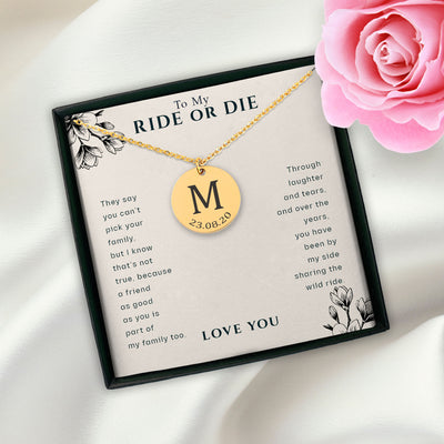 Personalized Ride Or Die Initial Necklace | Best Friend Customized Gift | Long Distance Friendship Jewelry | Best Friend Appreciation Gift