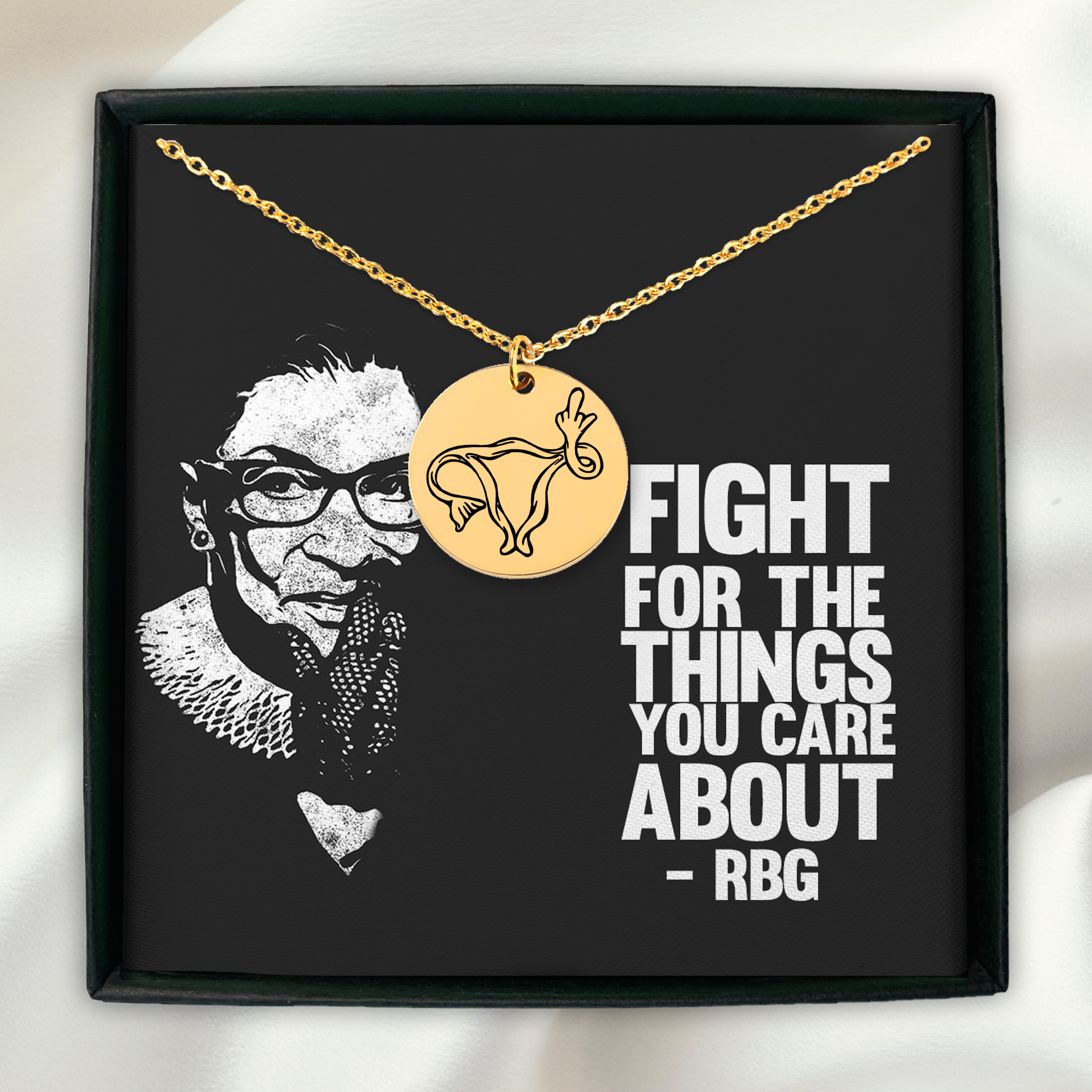 My Body My Choice Feminist Pro-Choice Necklace - Custom Uterus Jewelry - Rut Bader Ginsburg Message - Never Again Pendant - Girl Power Necklace - Women's Rightsn Design - Coin Necklace