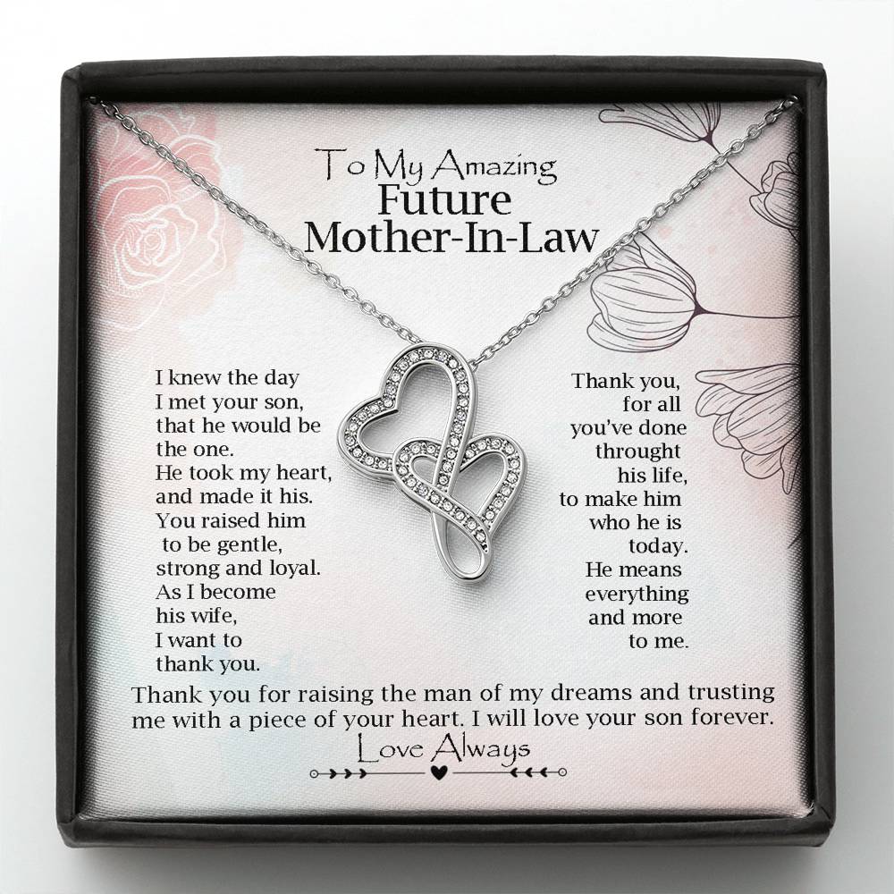 To My Future Mother-In-Law Double Hearts Necklace | Gift from Bride, Thank you for raising the man of my dreams, Mother in Law necklace gift