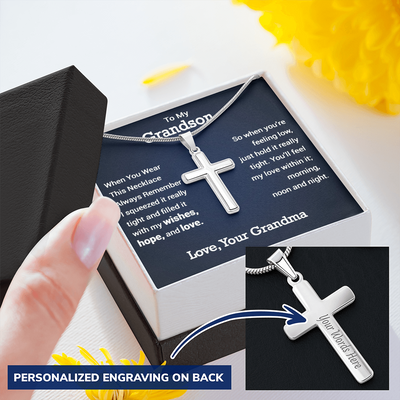 Personalized To My Grandson Personalized Cross Necklace | Whenever You Are Feeling Low | Gift From Grandma | Grandson Birthday, Graduation
