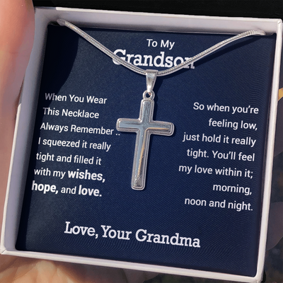 Personalized To My Grandson Personalized Cross Necklace| Whenever you Are Feeling Low| Gift  From Grandma| Grandson Birthday, Graduation Gift