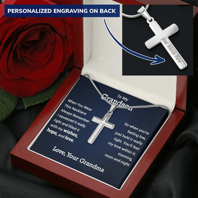 Personalized To My Grandson Personalized Cross Necklace | Whenever You Are Feeling Low | Gift From Grandma | Grandson Birthday, Graduation
