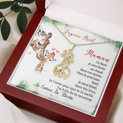 Maman Joyeux Noel Je T’aime La Bosse Giraffe Necklace, Christmas Gift for Future Mom