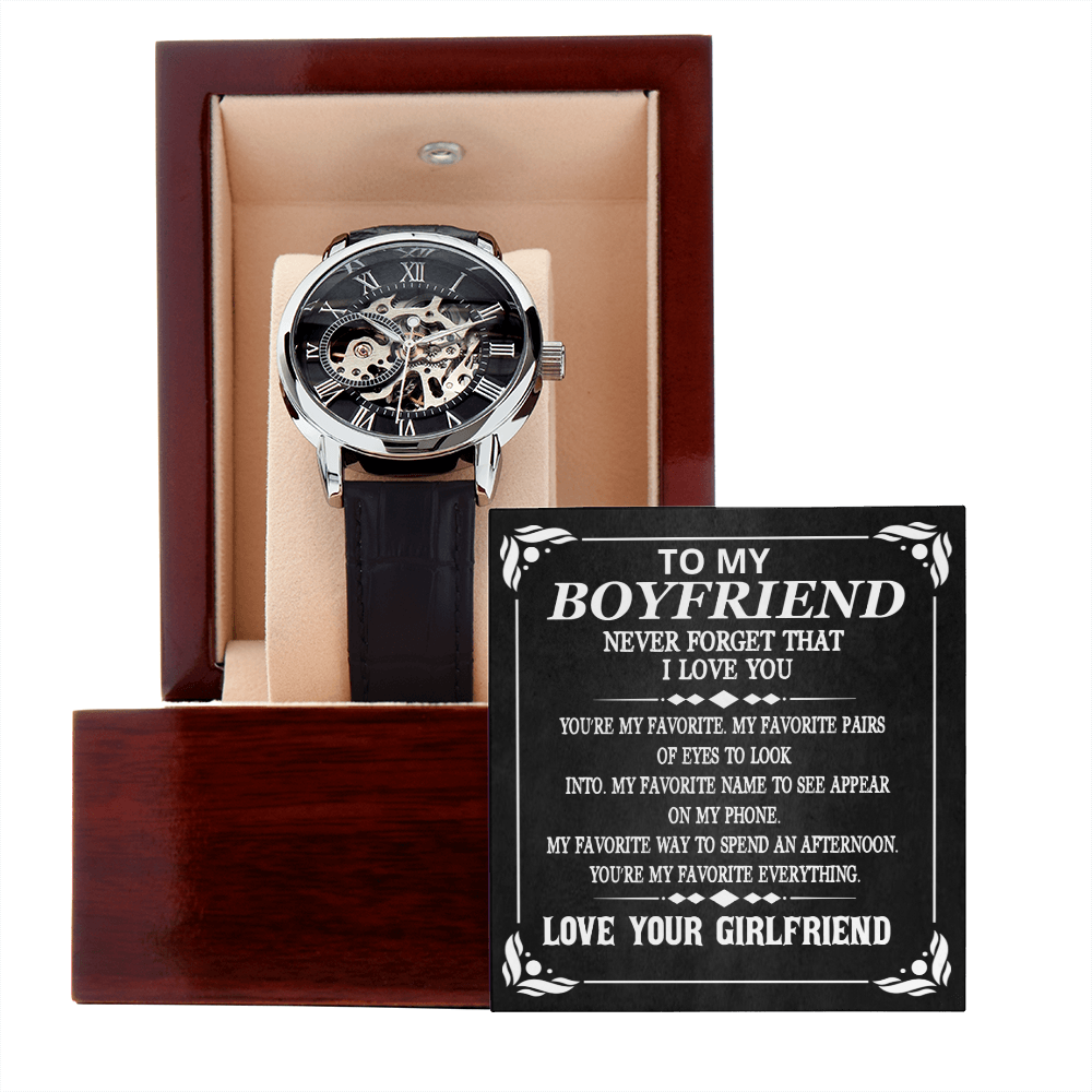 To My Boyfriend Never Forget That I Love You Men Openwork Promise Watch | Anniversary Gift for Him | Boyfriend Gift Ideas | Watch Gift for Boyfriend