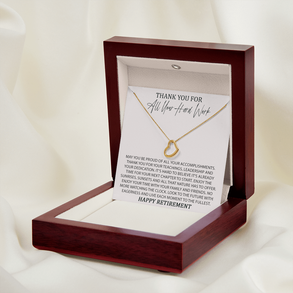 Thank You For All Your Hard Work New Heart Necklace | Retirement Necklace for Women |  Colleagues | Leave Job | Jewelry from Coworkers