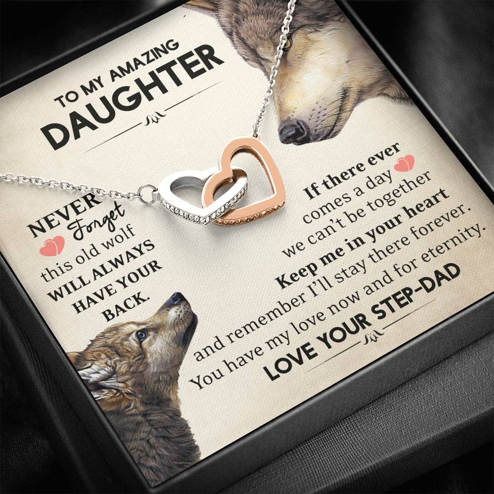 To My Daughter This Old Wolf Has Your Back Heart Necklace from Your Step-Dad
