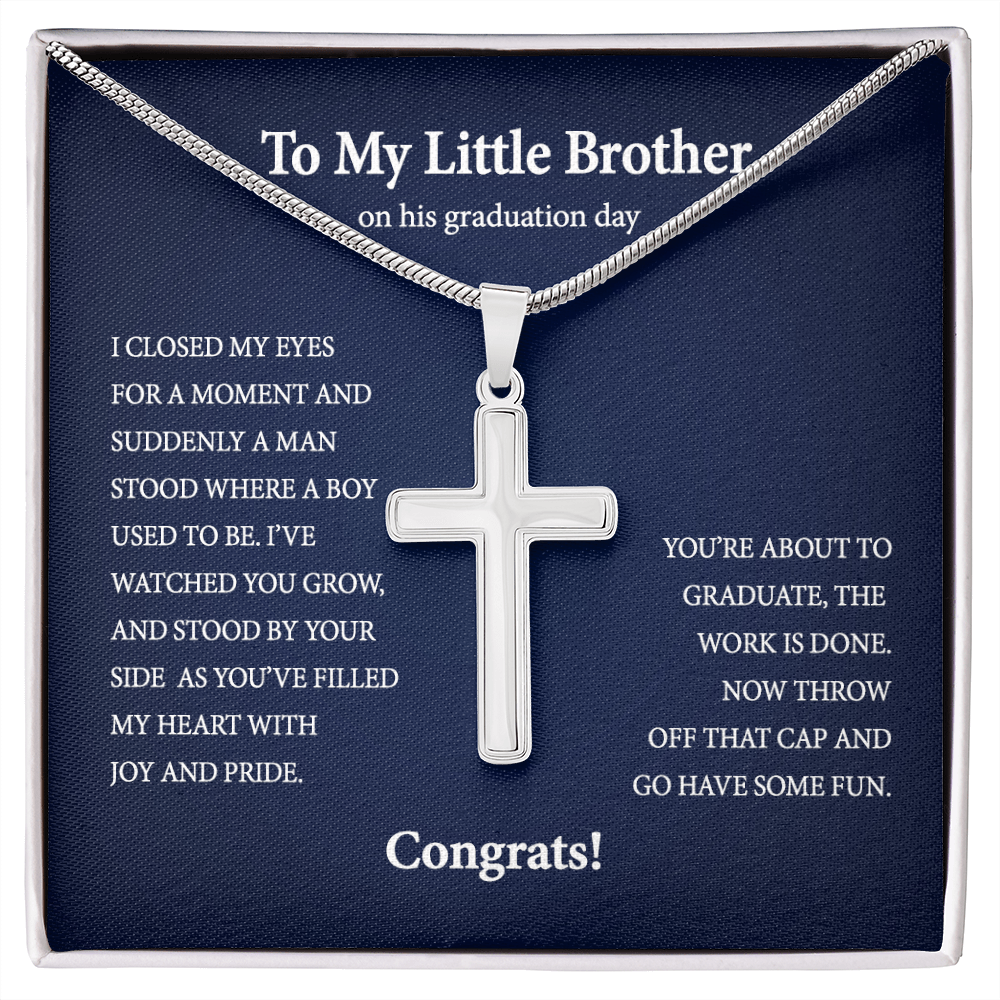 Personalized To My Little Brother on his Graduation Day Cross Necklace Gift | Gift from Sister | Graduation Gift from Brother | Graduation Gift from your Siblings