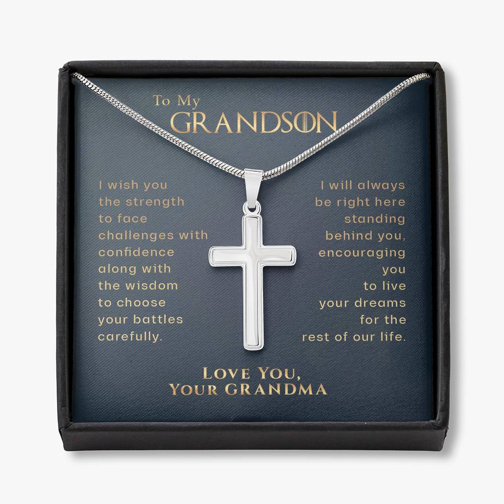 To My Grandson,  Live Your Dreams Cross Necklace | Gift for Grandson from Grandma | Grandson Birthday, Communion, Graduation Gift