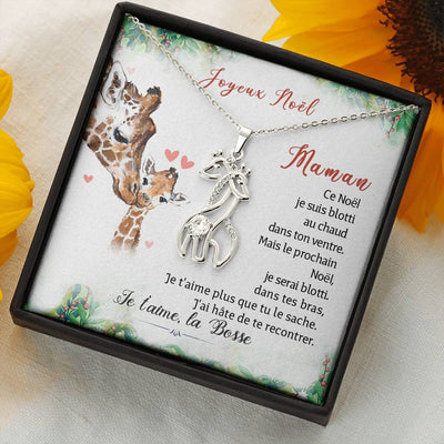 Maman Joyeux Noel Je T’aime La Bosse Giraffe Necklace, Christmas Gift for Future Mom