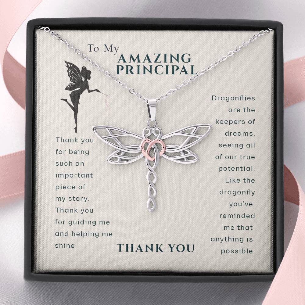 To My Amazing Principal Appreciation Dragonfly Necklace | Principal Gifts | Principal Thank You Gift | Principal Gifts End of Year