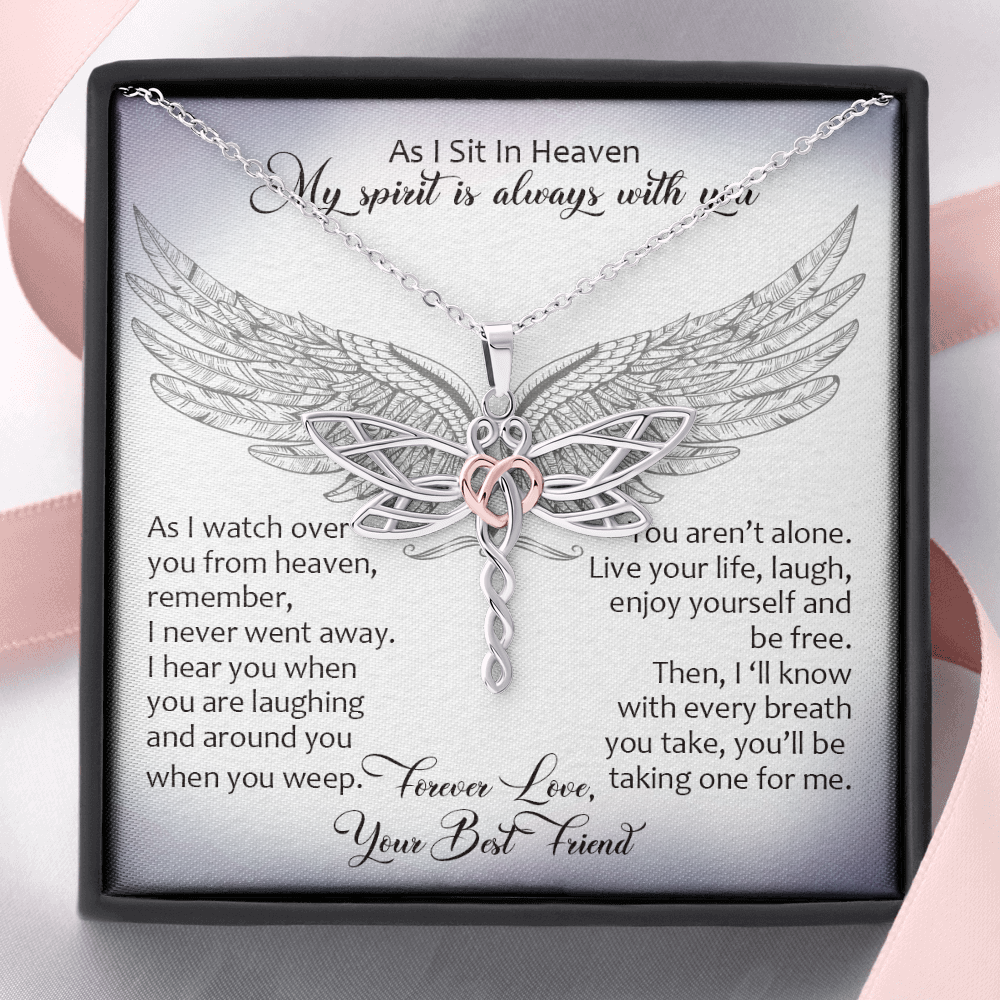 From My Best Friend In Heaven Dragonfly Necklace | Best Friend Memorial Necklace | Loss of Best Friend Gift | Best Friend Loss Sympathy Gift