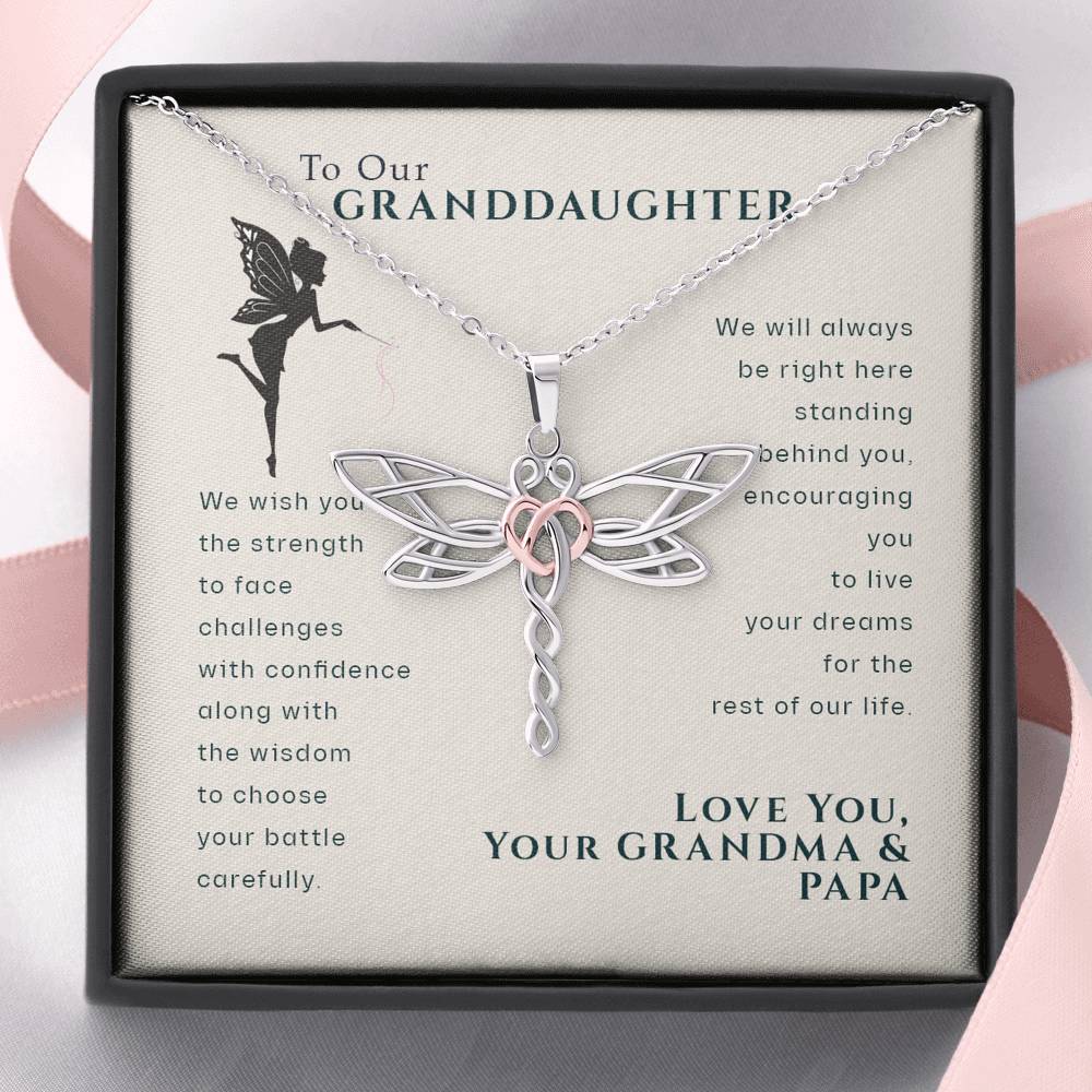 To Our Granddaughter, Live Your Dreams Dragonfly Necklace