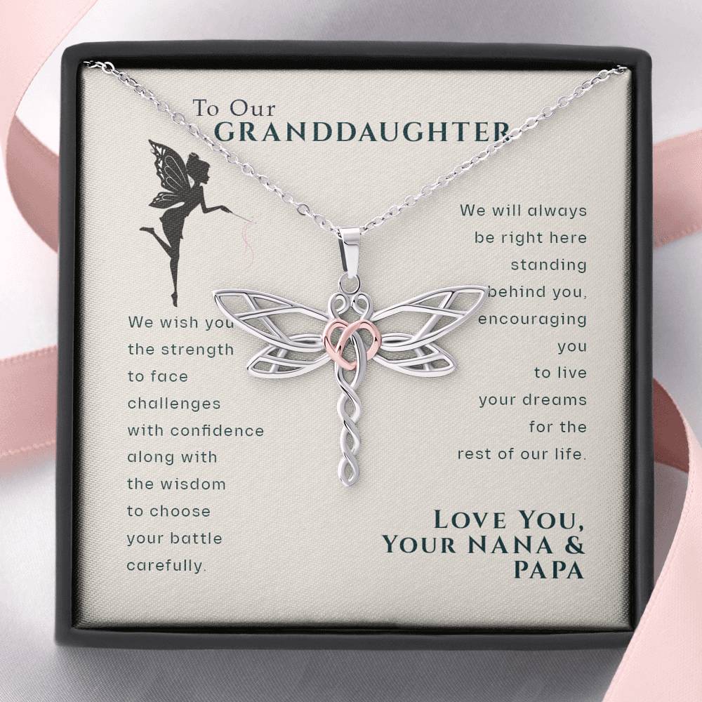 To Our Granddaughter, Live Your Dreams Dragonfly Necklace from Nana & Papa