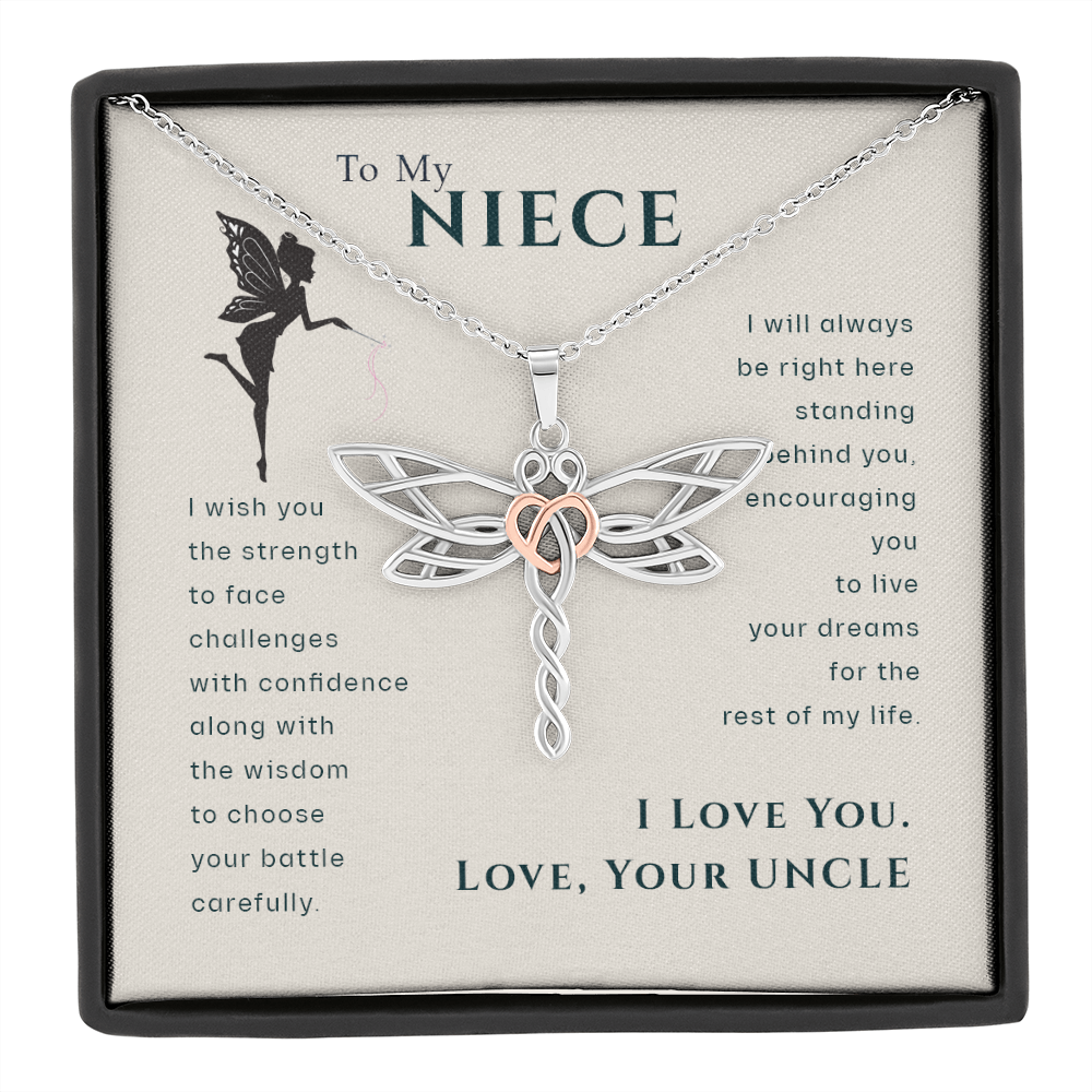 To My Niece, Live Your Dreams Dragonfly Necklace | Gift for Niece from Uncle | Niece Birthday, Graduation, Christmas Present