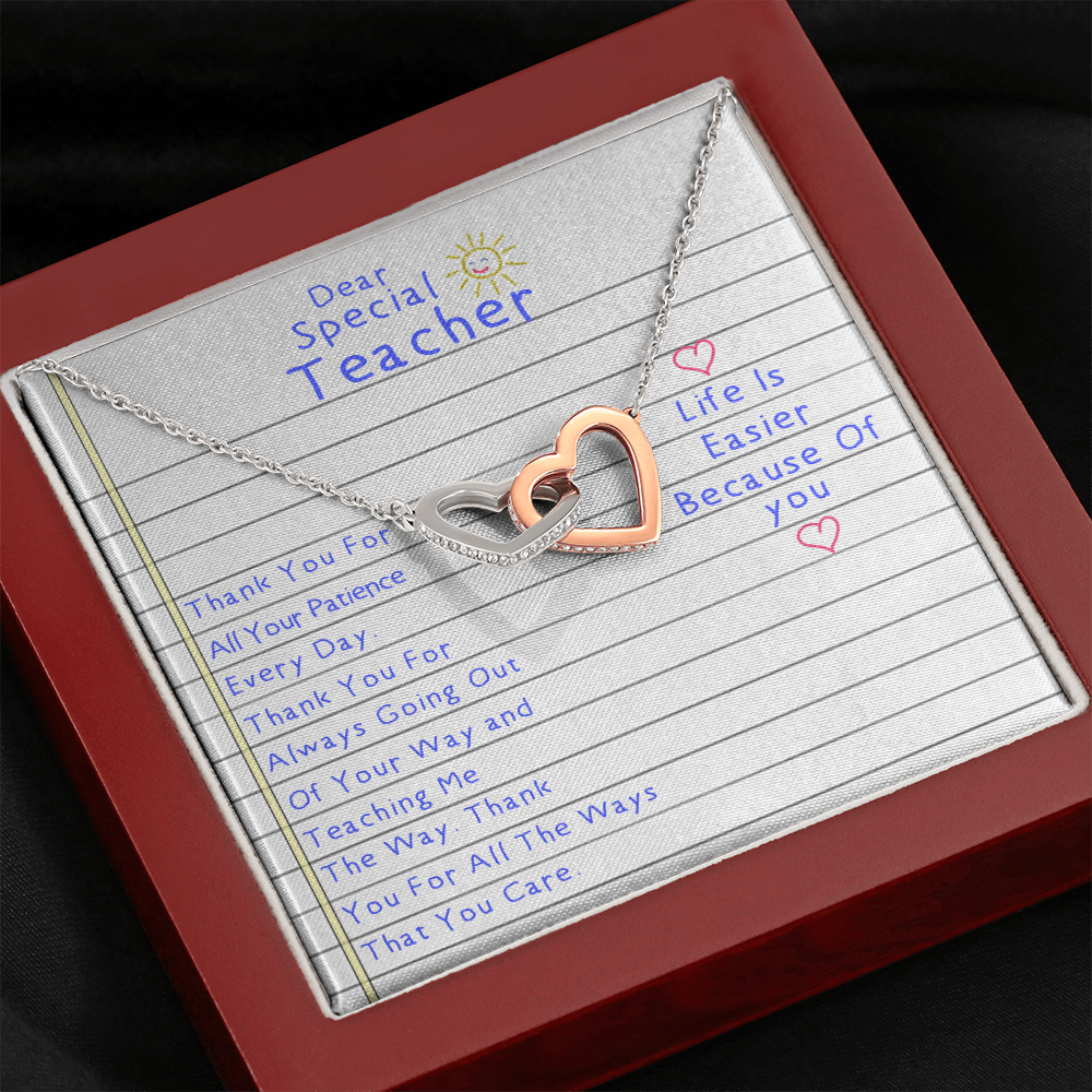 Dear Special Teacher Interlocking Hearts Necklace | Autism Teacher Gift | Necklace Gift for Special Education Teacher | Behavior Therapist Appreciation Gift